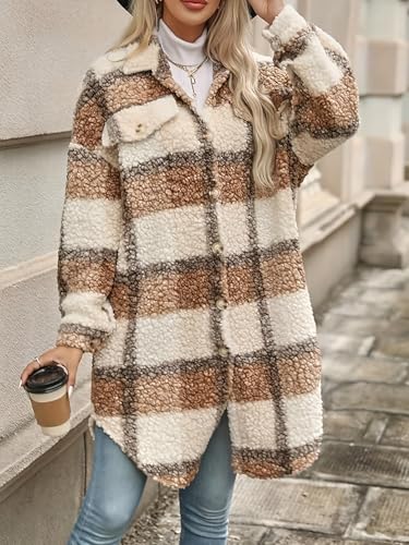 Women's Winter Fuzzy Fleece Long Jackets Warm Sherpa Outerwear Cardigan with Pockets3