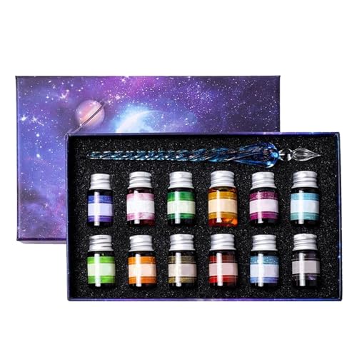 Kits de caligrafía para principiantes: juego de bolígrafos de caligrafía de inmersión de vidrio, juegoo de bolígrafos de tinta de colores brillantes | Práctico juego de caligrafíaa para ilustración, p