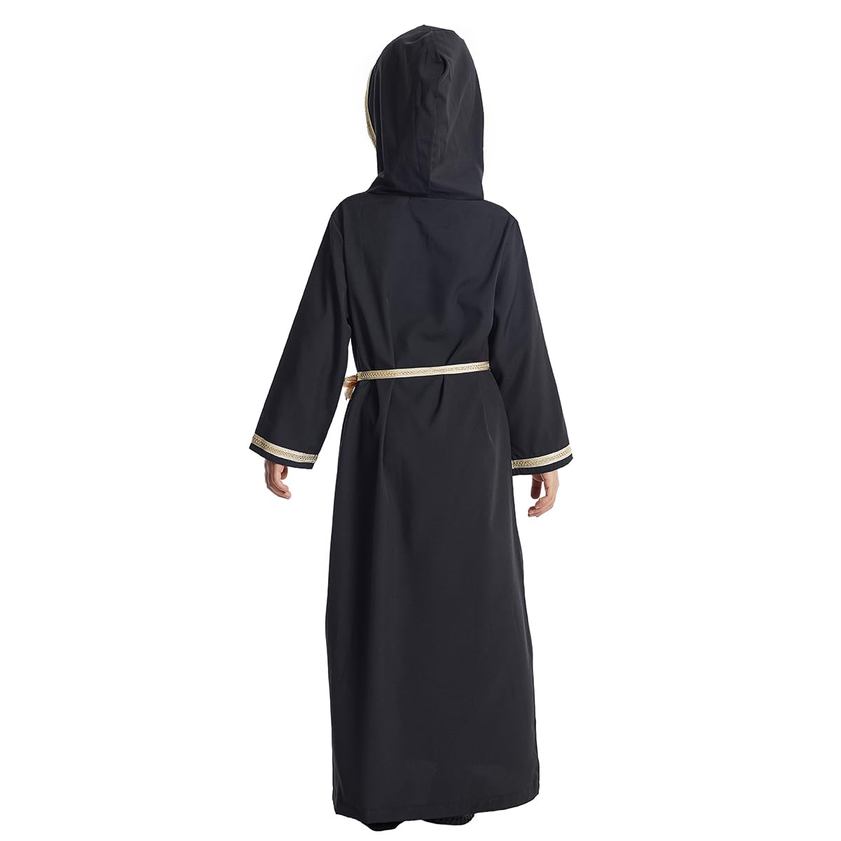 IDOPIP Kids Girls Muslim Abaya Dress with Belt Set Long Sleeve Zipper Hooded Islamic Kaftan Maxi Dress Full Length Cover Thobe Dress Middle East Dubai Robe Gown Modest Clothes Black Hooded 3-4 Years