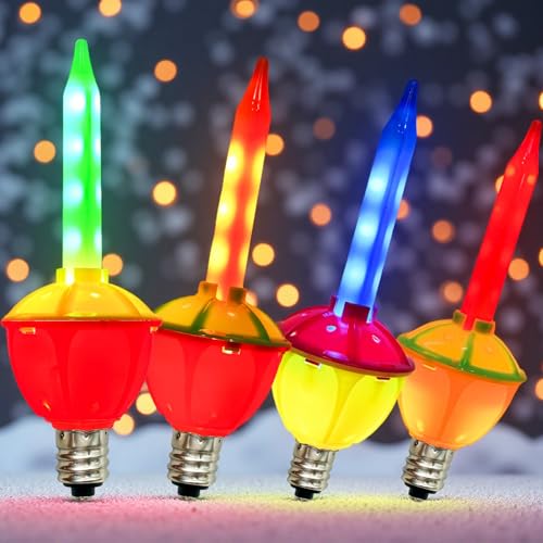 Pallerina 4 Pack Replacement Bubble Lights Bulbs Vintage Multicolor Christmas Bubble Lights for Christmas Tree Decorations C7/E12 Candelabra Base 0.6W Retro Holiday Decor