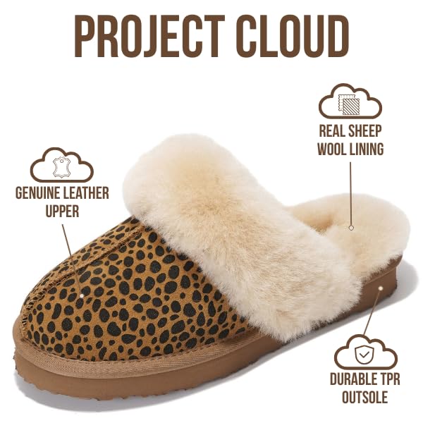Project Cloud Genuine Leather Slippers for Women Footwear with Real Sheep Wool Lining Womens Clogs & Mule - Non-Slip Indoor/Outdoor Scuff Womens Slippers with Memory Foam Insole (Henka)