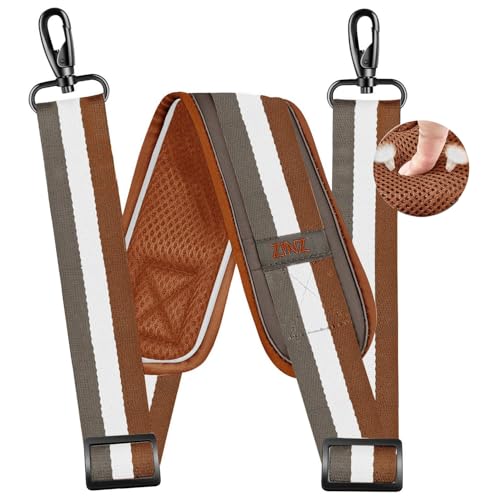 Image of ZINZ 79 inch Shoulder Strap, Extra-thick Fixed Cushion Pad and Dual Clasps Universal Replacement Strap with Metal Swivel Hooks for Laptop Bags, Luggage Bags, Camera, Crossbody(Stripes-BrWGy)