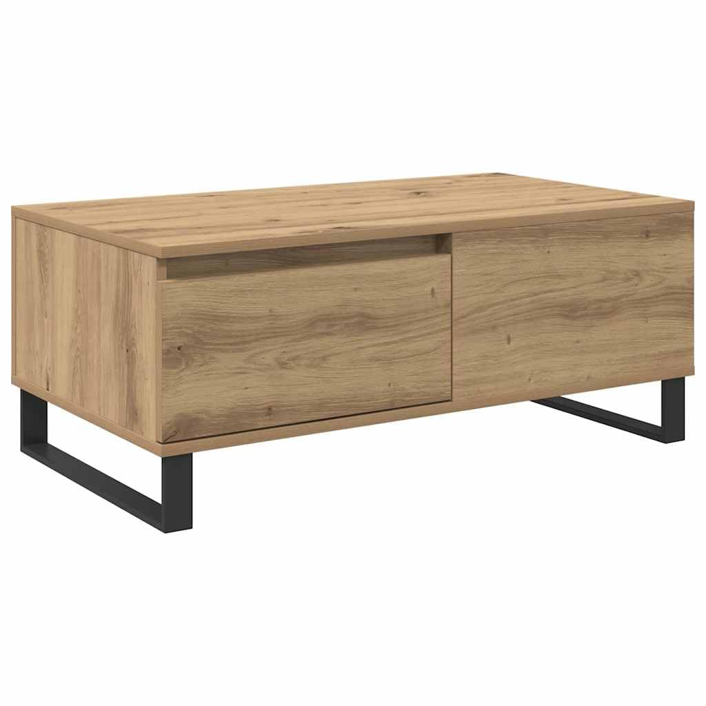 Stolik kawowy z materiału drewnopochodnego z 2 szufladami i stalowymi nogami w nowoczesnym, minimalistycznym wzornictwie do salonu, 90 x 50 x 36 5 cm