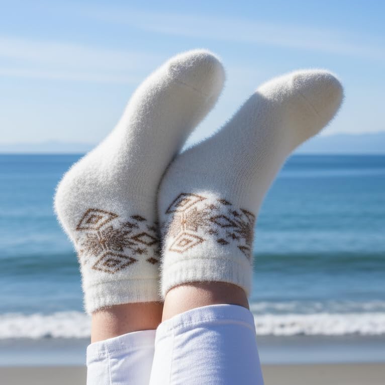 Image of Angora Wool Socks - Machine Washable Dry-Foot Fuzzy Warm Breathable Soft Unisex Indoor /Outdoor Socks for Women and Men