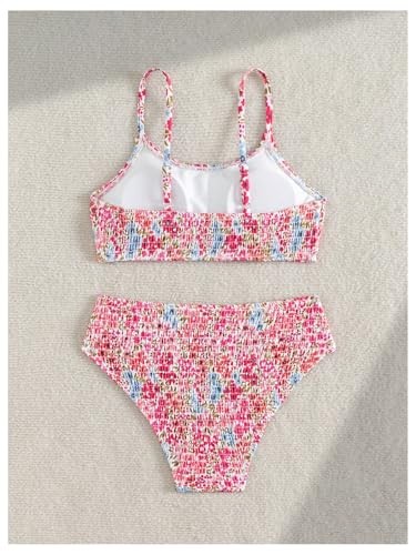 Image of SHENHE Girl's 2 Piece Teen Swimsuit Boho Floral High Waisted Smocked Bikini Bathing Suit