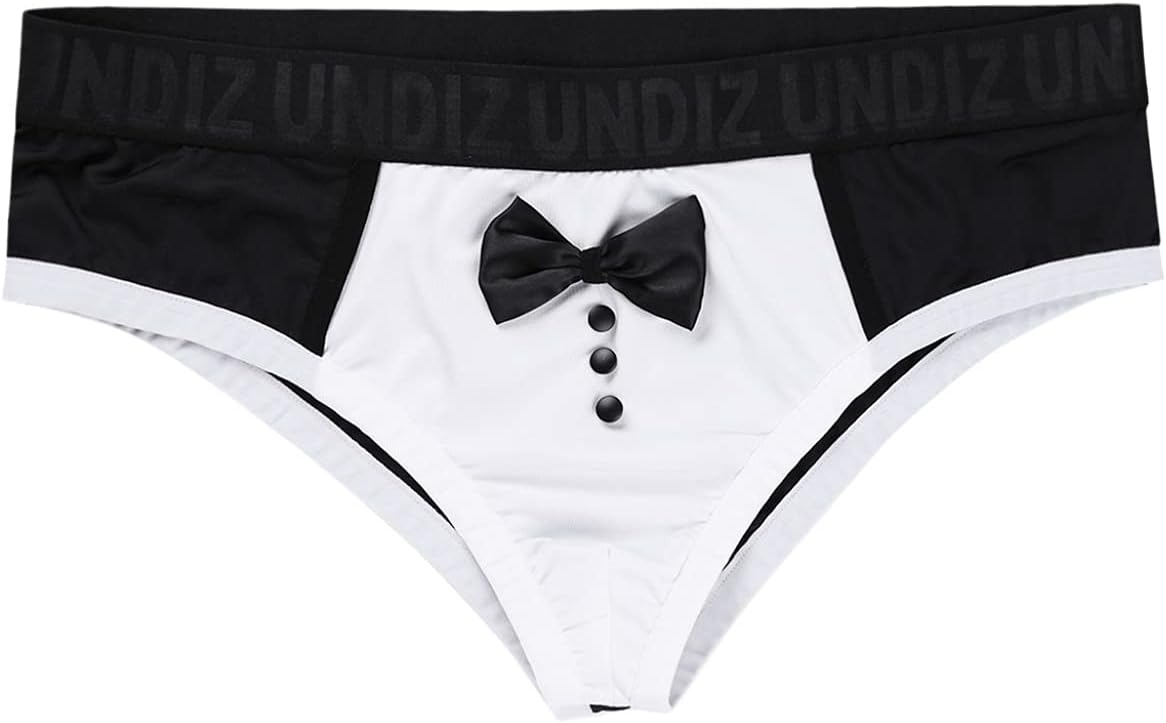 ACSUSS 3Pcs Set Mens Waiter Cosplay Suit Sexy Tuxedo G-String Thong Underwear with Bow Tie Collar Bracelets