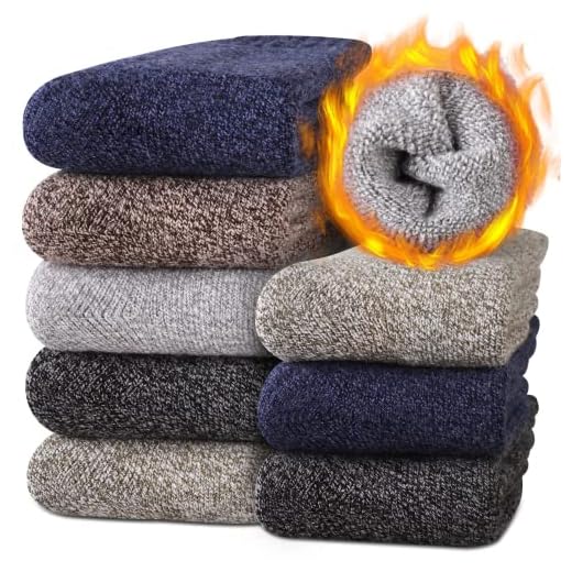 Heatuff Mens Thick Wool Socks Thermal Warm Winter Crew Socks 5 Pairs Multicolors