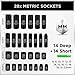 SWANLAKE GARDEN TOOLS 3/8'' Drive Impact Socket Set, 50-Piece Standard SAE (5/16 to 3/4 inch) and Metric (8-22mm) Size, 6 Point, Cr-V, 3/8-Inch Ratchet Handle, Extension Bar, Universal Joint