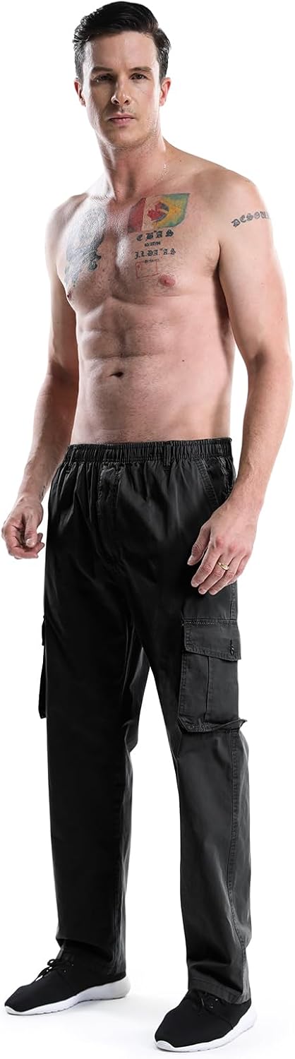 Men's Boys Full Elastic Waist Casual Cargo Pants Relaxed Fit Lightweight Pull On Workwear Pant - Image 4