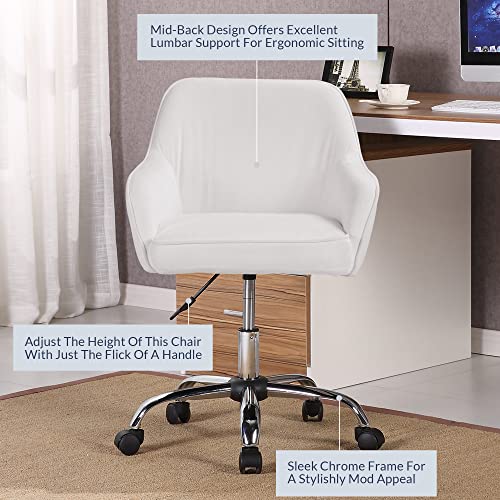 Belleze Modern Office Ergonomic Computer Desk Chair With Mid-Back Design, Thick Padded Velvet Seat, And Built-In Lumbar Support 360 Swivel Adjustable Height - Nora (White) #TOP3