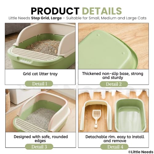 Image of Cat Litter Tray with Scooper - (Large, Step Grid) (51 x 36 x 22 cm) for Cats & Kittens | 20 inch Durable Semi-Enclosed Anti-Tracking Foot Step Toilet | Easy-Clean Tray (Color May Vary)