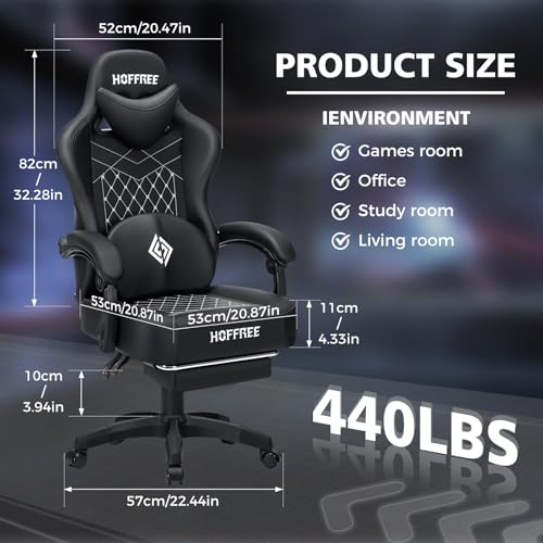 HOFFREE Gaming Chair Computer Chair with Speakers Massage Game Chairs with Footrest Bluetooth High Back Ergonomic Computer Gaming Chairs for Adults Reclining Video Gamer Chair Black の商品画像 2