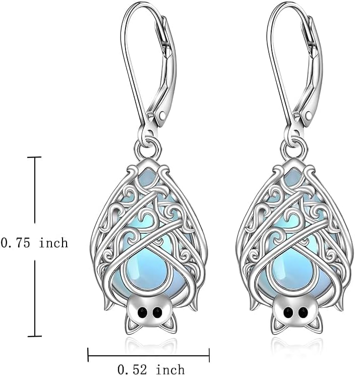 925 Sterling Silver Bat Earrings for Women Moonstone Earrings Vampire Witch Holiday Christmas Jewelry Gifts for Women
