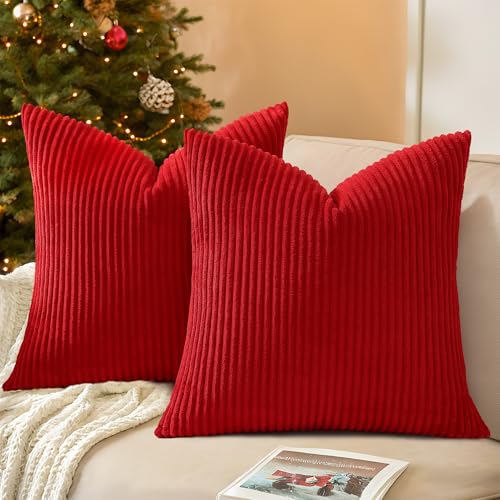Image of Mecatny Corduroy Throw Pillow Covers 26x26 Set of 2 Christmas Red
