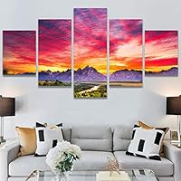 SIGNWIN 5 Panel Canvas Wall Art Modern Art Expressive Farmhouse/Country Landscape Mountain Top Multicolor Photography for Home Decorations Ready to Hang - 60