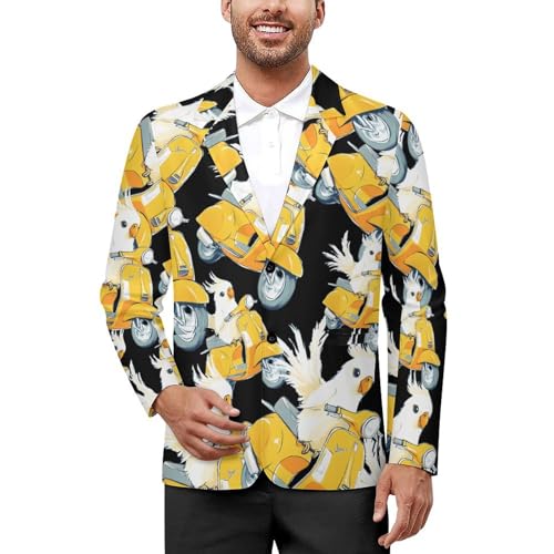 Cockatiel Riding Motorcycle Men's Slim Suit Long-Sleeve Prom Tuxedo Classic Two Button Business Jacket