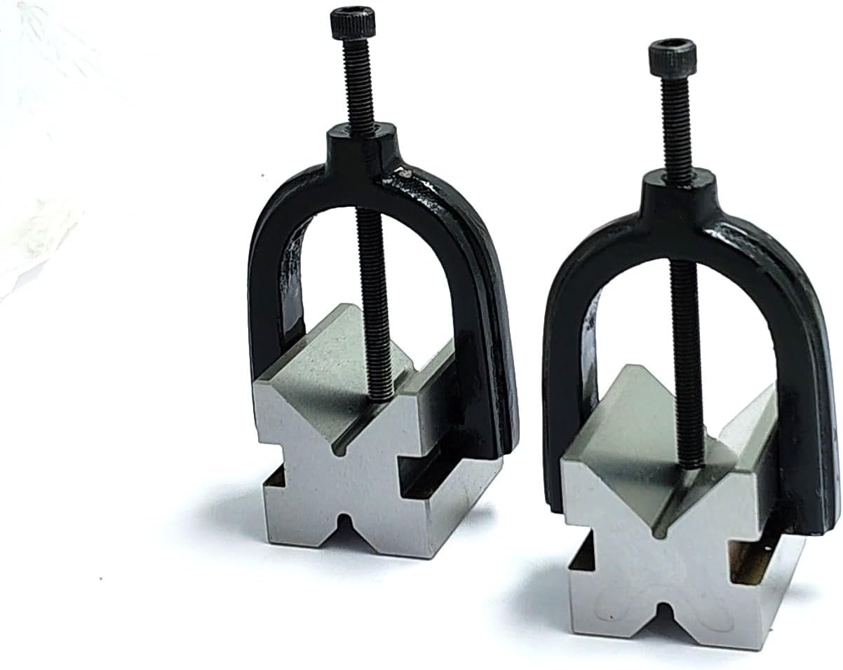 Hardened Steel V Block Set with Clamp 90 Degree Angle 1-5/8" x 1-1/4" x 1-1/4" Inch (40 x 32 x 32 mm) II Multi-use Gauge Gage Machinist Tool