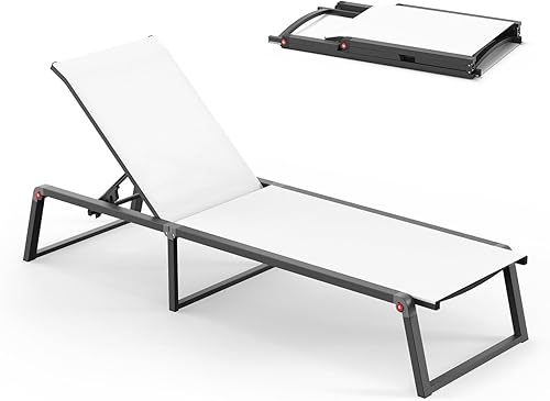 Tumbona de aluminio para exteriores, plegable y sin montaje, sillas reclinables de 5 posiciones para exteriores, patas totalmente conectadas a