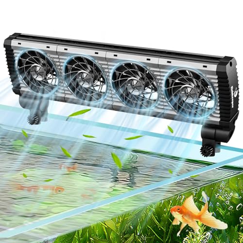 fishkeeper Aquarium Chiller Fan - 3600 r/m Powerful Wind Quiet Fish Tank Cooling Fan, 5 Speeds, 3 Timer Modes, 180° Wide Angle Adjustable Aquarium Cooler Chiller with Smart Controller (15W, 4 Heads)