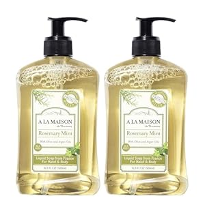 A LA MAISON French Liquid Hand Soap, Rosemary Mint – Natural Hand Wash Made with Essential Oils – Biodegradable, Plant-Based, Vegan, Cruelty-Free, Alcohol & Paraben Free (16.9 oz, 2 Pack)