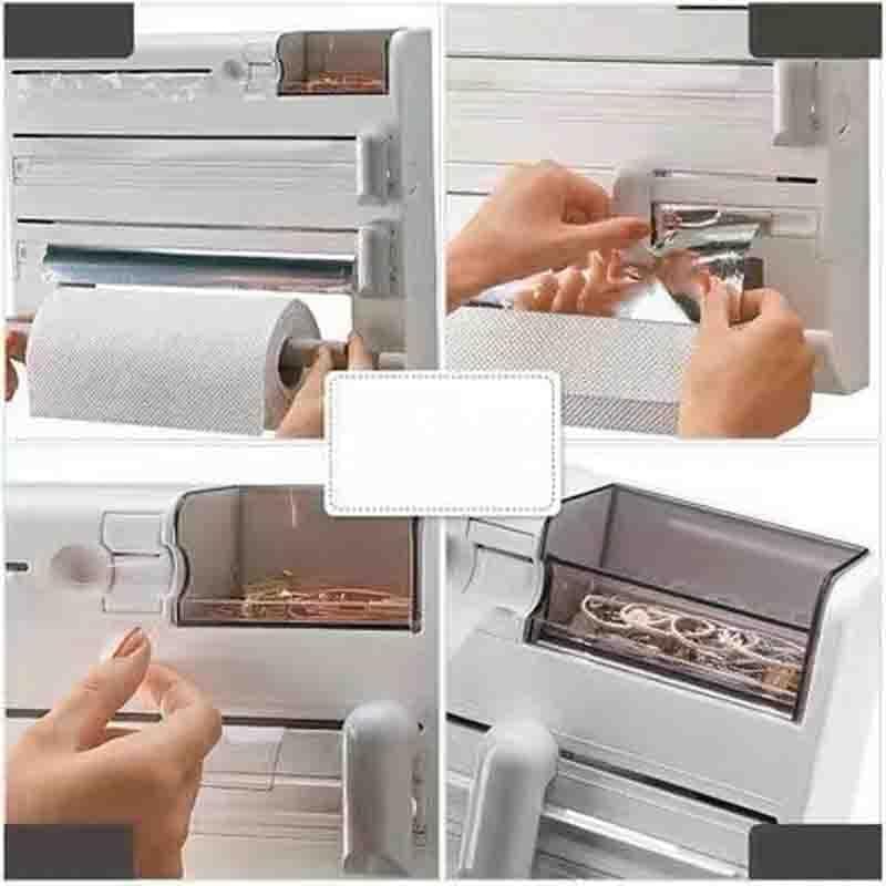 Wall Mount Kitchen Storage Rack Plastic Wrap Cling Foil Paper Dispenser Tin Film Cutter