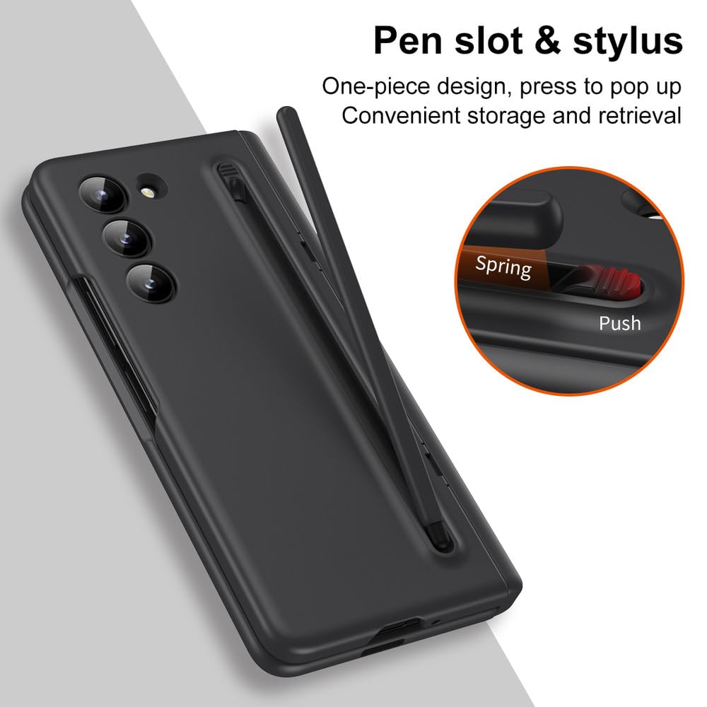 Estuche con Ranura para Porta bolígrafo para Samsung Galaxy Z Fold 3 4 5 6 Fold5 con Soporte para bolígrafo, Cubierta de película de Vidrio Frontal, Azul, para Samsung Z Fold 6