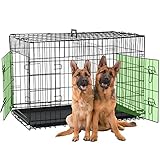 NiamVelo 48 inch Dog Crate Folding XXL Large Dog Cage Dog Kennels and Crates for Large Dogs Pet Animal Segregation Cage with Divider, Plastic Tray, Double-Door, Handle for German Shepherd & Big Dogs