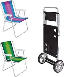 Kit Carrinho De Praia Vira Mesa + 2 Cadeiras De Praia Aluminio Cores Sortidas