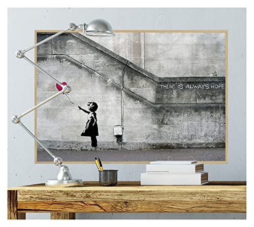 GREAT ART® Póster - Balloon Girl - Banksy Street Art Siempre hay esperanza Stencil Banksi Style Graffiti Street Art Pintura de pared decoración de pared Din A2 (42 x 59,4 cm) Cover