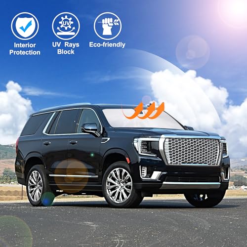 Image of Windshield Sun Shade Custom Fit for 2021 2022 2023 2024 2025 GMC Yukon XL /Chevrolet Suburban Accessories Foldable Sunshade Sun Blocker Protect Car from Sun Rays & Heat Damage Keep Car Cooler