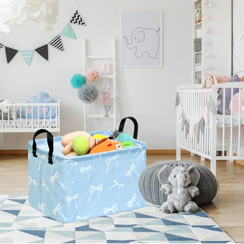 Image of Kids Storage Basket, Blue Bowknot Laundry Hamper