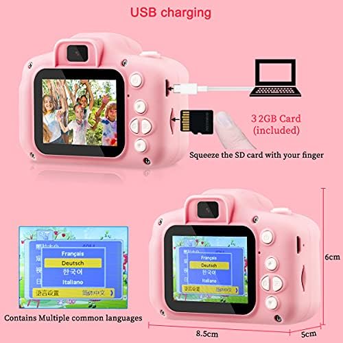 GREPRO Kids Camera, 2.0 Inch Kids Digital Camera for 3 4 5 6 7 8 9 10 Year Old Girls and Boys Anti-Drop 1080P HD Camera for Kids, Children's Camera for Birthday Christmas Toy Gifts for Girls Pink