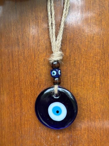 Image of Evil Eye Hanging for Home & Car | Nazar Suraksha Blue Glass Decor with Rope & Beads | Good Luck Protection Charm | Door Wall Hanging | Spiritual Gift Item (Evil Eye 5)