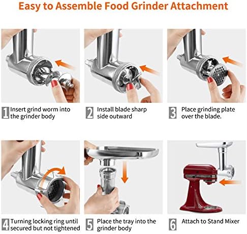 Gdrtwwh Metal Food Grinder Attachment Compatible with All KitchenAid Stand Mixers and PHISINIC Stand Mixer,Includes 3 Sausage Stuffer Tubes
