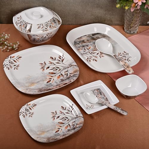 Image of Golden Fish 31 Pcs Complete Dinner Set for 6 with Rice Plate | 6 Full Plates, 6 Quarter Plates, 6 Veg Bowls, 2 Donga with Lid, 2 Serving Spoons & 6 Eating Spoons | Full Meal Serving Combo