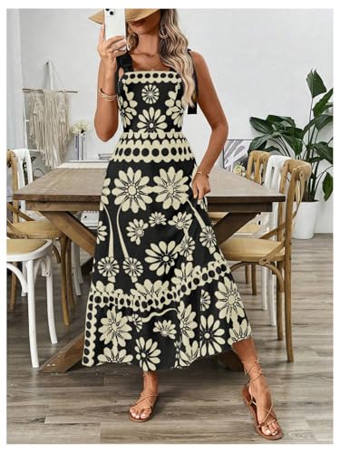 Image of Floerns Women's Vintage Sleeveless Tie Shoulder Sundress Floral Print Cami Maxi Dress
