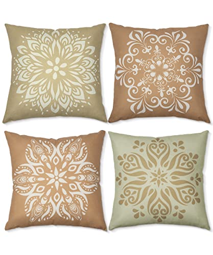 SUMGAR Housse de Coussin 45x45 Lot de 4, Taie Oreiller Bohème Motif Marron Mandala,Housses Coussins Decoratives de Canapé Décoration pour Chambre, Canapé, Chaise, Lit, Jardin Cover
