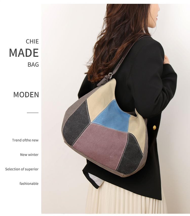 Patchwork Clash Lienzo Gran Capacidad Literatura Bandolera Crossbody Bolsa Bolsa de Viaje Caqui Rojo Púrpura Patchwork Bolsa de Lona