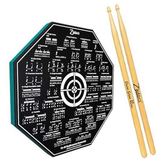 Kit Pad Estudo Bateria Praticável 8 Polegadas Ou 20cm Rudimentos Essenciais + Par de Baquetas Classic Series Zaidan's By Spanking (5A)