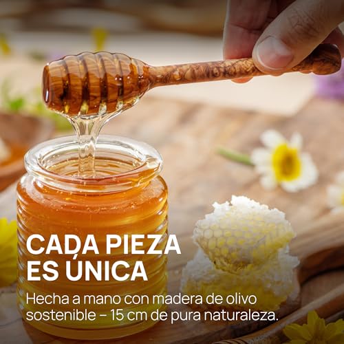 Miniatura 4 de Schwertkrone Cuchara De Miel Premium De Madera De Olivo - 15 Cm - Idea Regalo Para Amantes De La Miel - Espiral Y Varilla