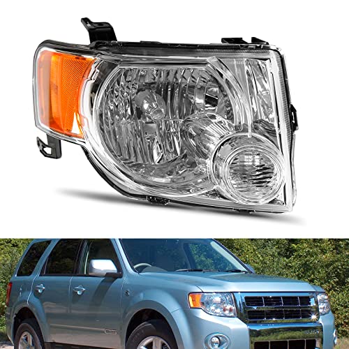 Boardroad Headlight Assembly Fit For 2008-2012 Ford Escape Halogen Headlamp Replacement Chrome Housing Amber Reflector Right Passenger Side #TOP8