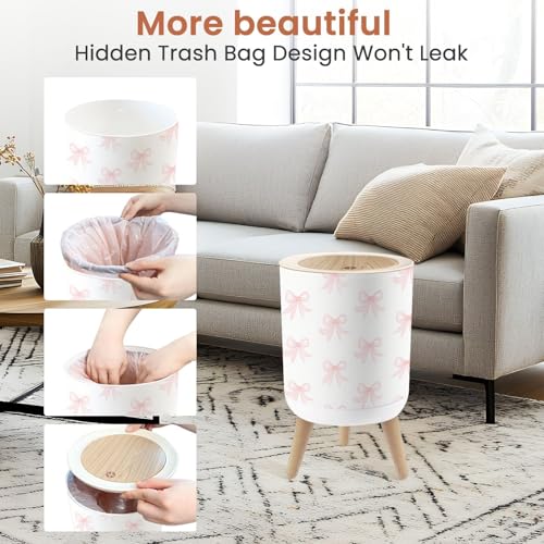 Caneca de basura pequeña con tapa rosa y moño blanco miniatura 6