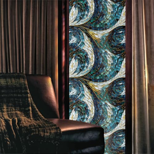 Vinilo decorativo adhesivo mosaico geométrico blanco y azul miniatura 2