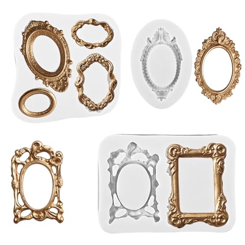 Photo Frame Fondant Molds Baroque Style Picture Frames Silicone Mold Frame Fondant Mold Silicone Fondant Molds for Cake Decorating Cupcake Topper Sugar Gum Paste Chocolate Candy Polymer Clay Set of 3