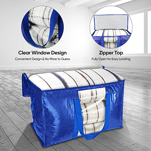 Image of BALEINE 8-Pack Oversized Moving Bags with Reinforced Handles, Heavy-Duty Storage Tote Moving Supplies for Packaging, Camping (Blue w /Window, 8-Pack)