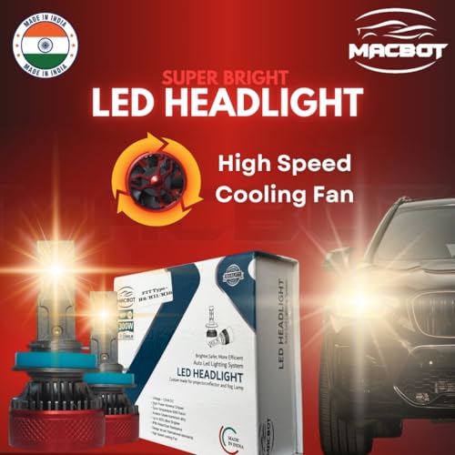 Image of MACBOT H8 /H11 /H16 Type Yellow LED Bulb 300 Watt MY-H8, with 2-Year Replacement Warranty - Made in India for Cars (150 Watt Each Bulb) Bright Warm White Light, Easy Installation