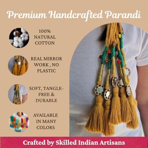 Image of Zippy Flora Handmade Boho Parandi / Paranda Traditional Hair Accessory for Women & Girls | Ethnic Braided Hair Tassels, Choti Hair Extension, Decorative Braid Jewelry for Festive & Wedding Hairstyles (Neelima Mustard)