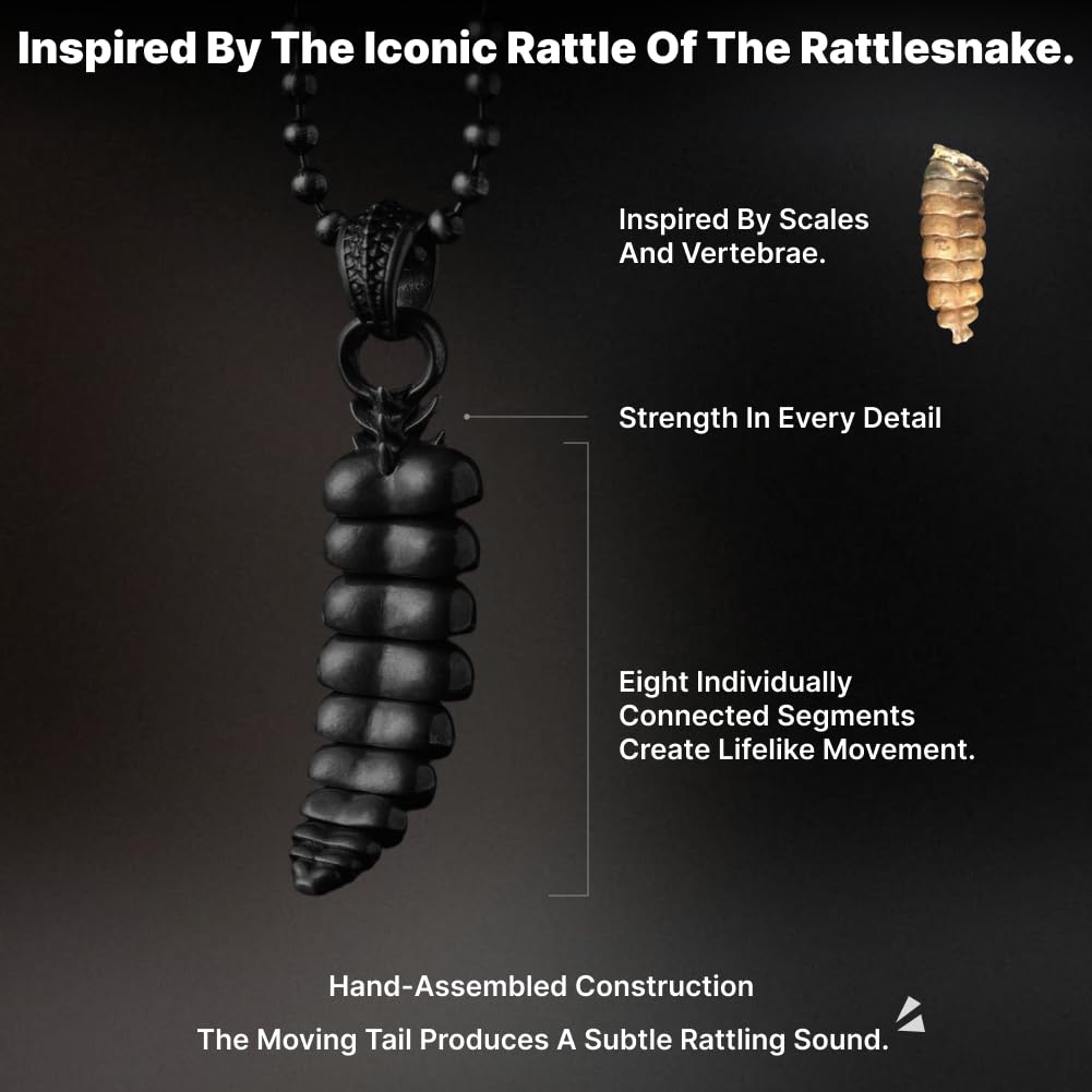 COPPERTIST.WU Ciondolo a forma di coda di serpente a sonaglio per collana, gioielli fidget in ottone, regalo per donne e uomini amanti dei serpenti