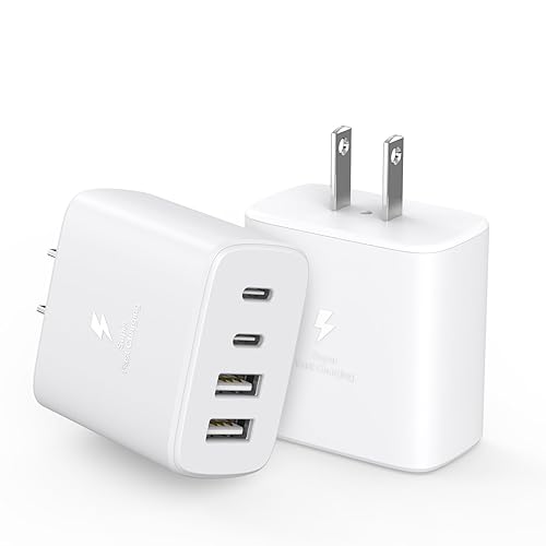 Bloque de cargador USB C, 40 W, paquete de 2 unidades de 4 puertos PD USB C, adaptador de corriente+enchufe de carga de pared QC, bloques de carga