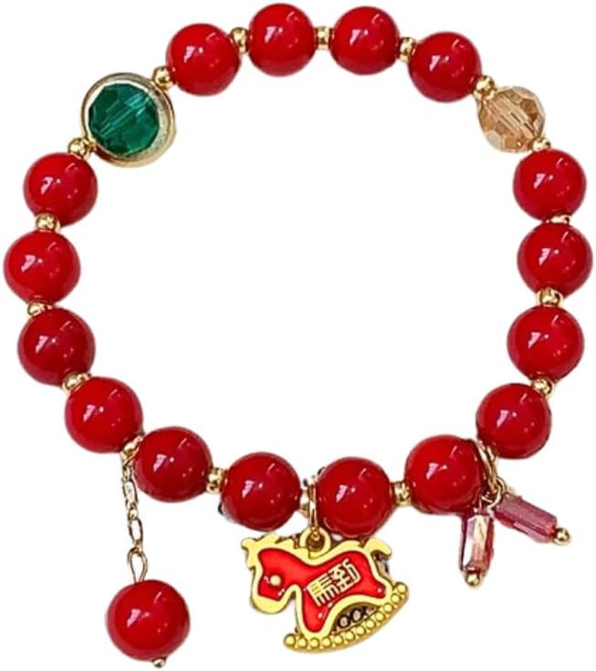 COLORFUL BLING New Year of Horse Bracelet Adjustable Red Bead Horse Bracelet New Year Chinese Zodiac Lucky Protect Amulet Jewelry Gift for Women Men